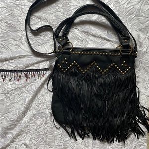 Black fringe bag+ gold studs NWT
